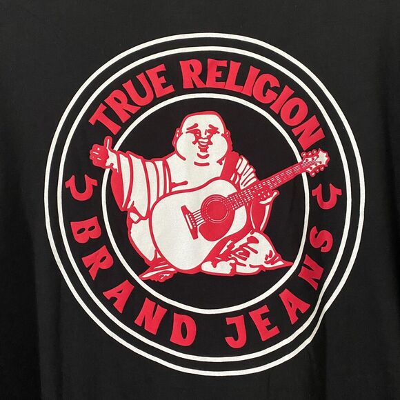 True Religion Men's T Shirt Black Graphic Buddha Logo Tee Short Sleeve Large NWT - Picture 3 of 9